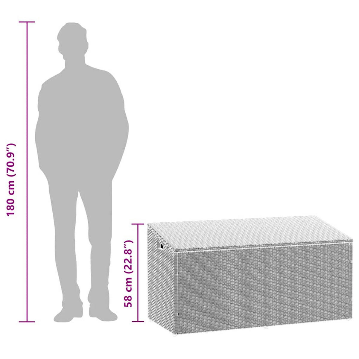 GARTEN-AUFLAGENBOX Hellgrau 110/50/58 Cm Poly Rattan - Hellgrau, Kunststoff (50/58/110cm) - vidaXL