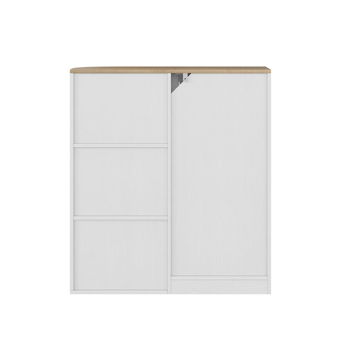 BADEZIMMERSCHRANK 68x25x76 cm Weiß & Eiche mit 3 offenen Regalen & Schrank - Weiß, Holzwerkstoff (68/76/25cm) - Modfu