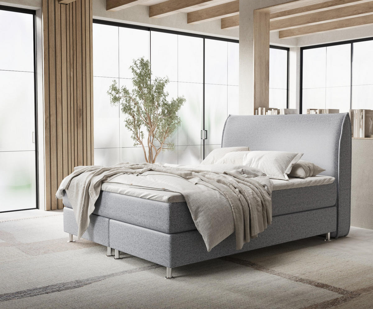BOXSPRINGBETT Chermin Grau 140/200 cm mit Latex-Topper - Silberfarben/Grau, Holz/Holzwerkstoff (140/200cm) - Maison de Reve
