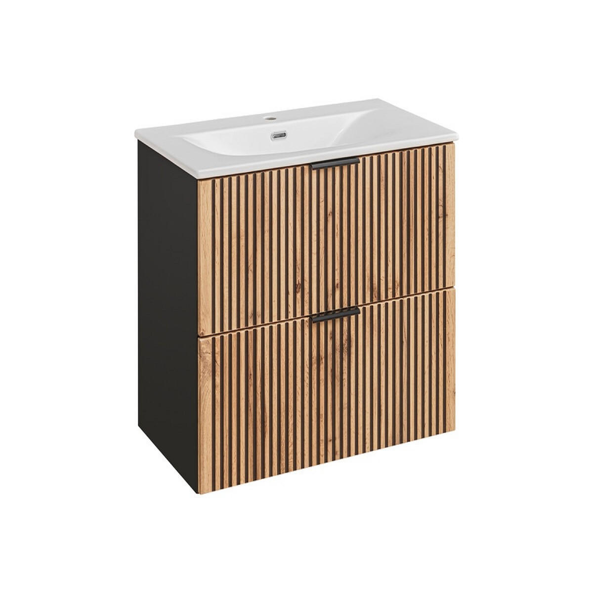 WASCHTISCHKOMBI 80 cm 3 Teile - Xilo X BM171 in Wotan Oak/Gray Rock - Eiche Wotan/Weiß, Holz (80/57/46cm)