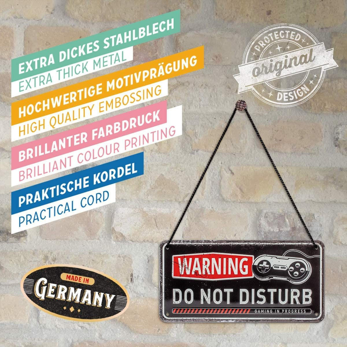 HÄNGESCHILD 10/20 cm Achtung Do Not Disturb Gaming in Progress - Multicolor, Metall (20/10/0.2cm) - Nostalgic-Art