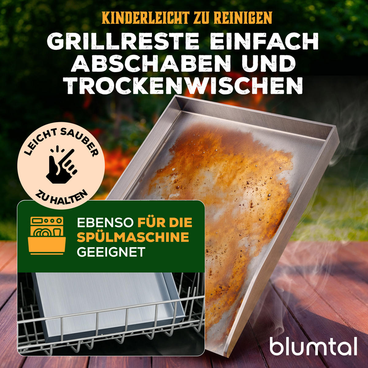 SET PLANCHA GRILLPLATTE Edelstahl inkl. 2 Grillspachteln & Ölflasche - 30x40 cm - Edelstahlfarben, Metall (30/40cm) - Blumtal