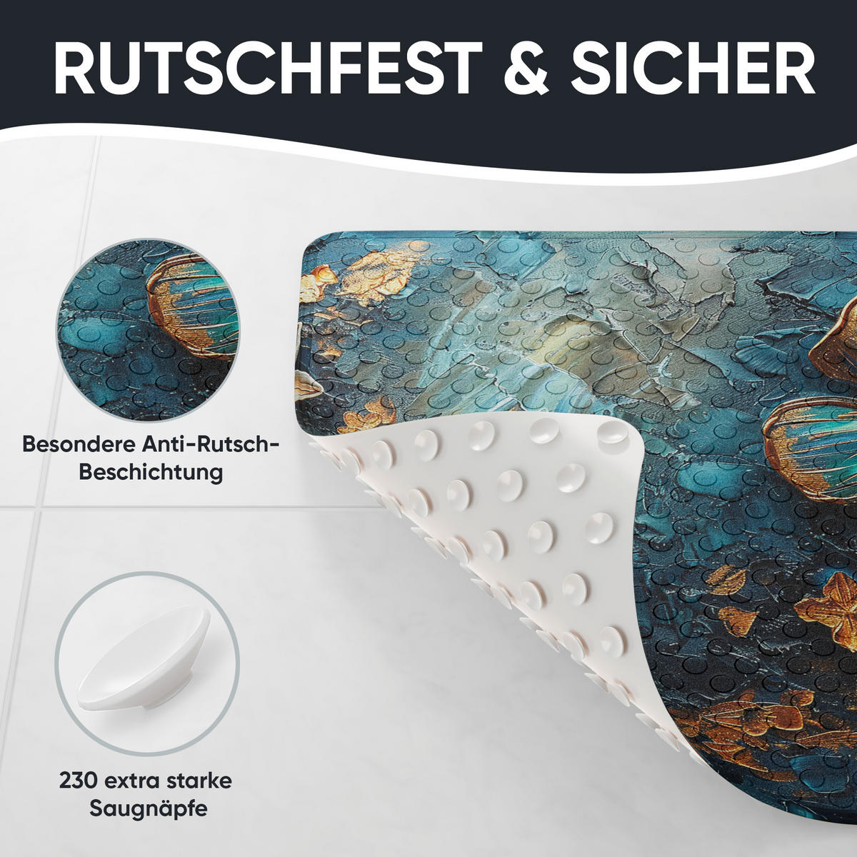 BADEMATTE Mariposa - Blau, Kunststoff (53/53cm) - Sanilo