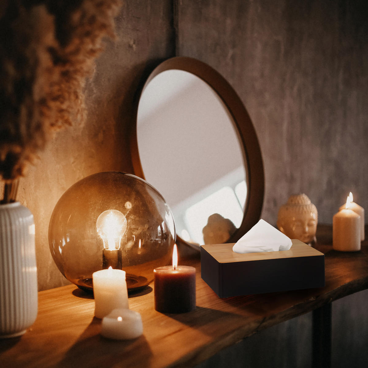 TÜCHERBOX - Multicolor, Holz/Kunststoff (14/26/10cm) - Relaxdays