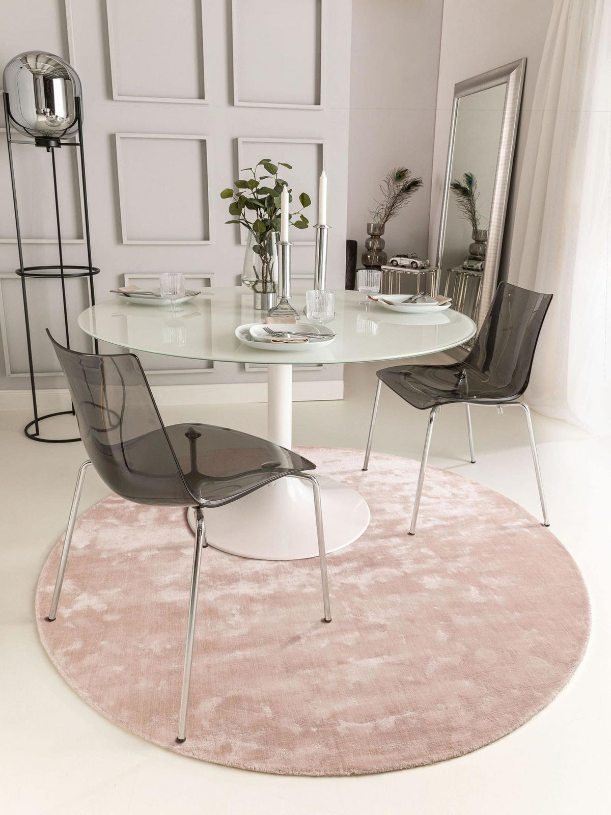 VISKOSETEPPICH rund Nela Rosa ø 160 cm rund - Pink, Textil (160/1cm) - KUNSTLOFT