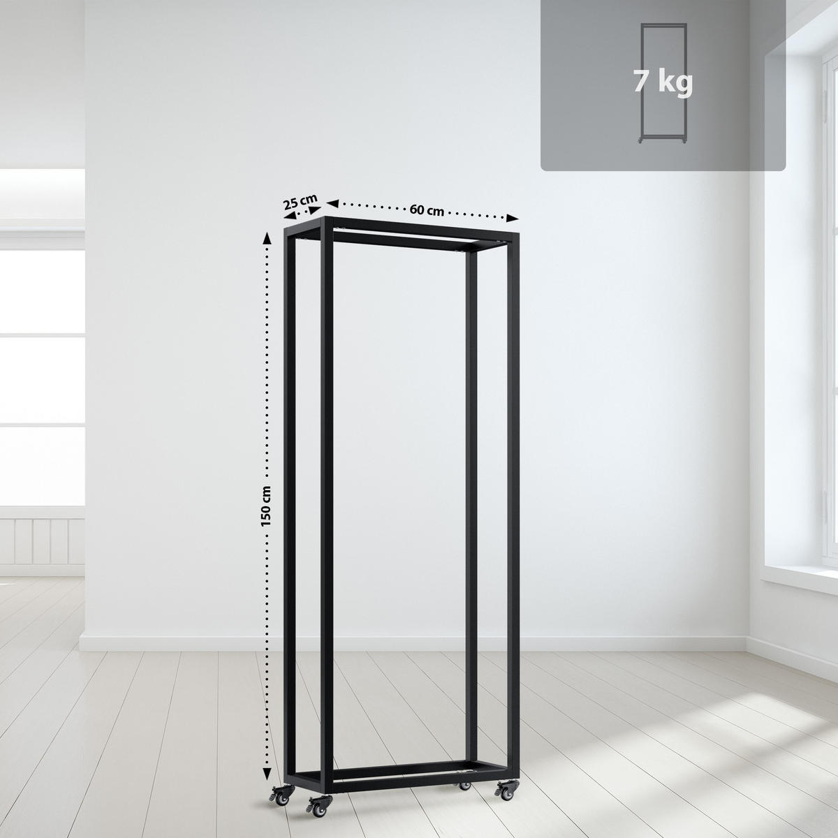 KAMINHOLZREGAL 60/25/150 cm Metall Schwarz - Schwarz, Metall (60/150/25cm) - CLP