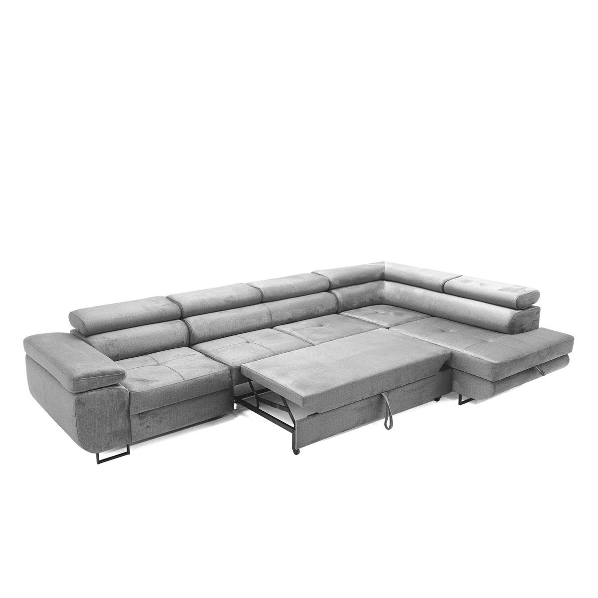 ECKSOFA WILD MAXI L Rechts mit Schlaffunktion 125x195 Velours Grau - Chromfarben/Grau, Holz/Textil (203/350cm) - Muffo