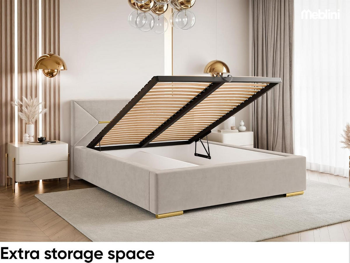 BETT LIZZY - Beige/Goldfarben, Holzwerkstoff (120/200cm) - Meblini
