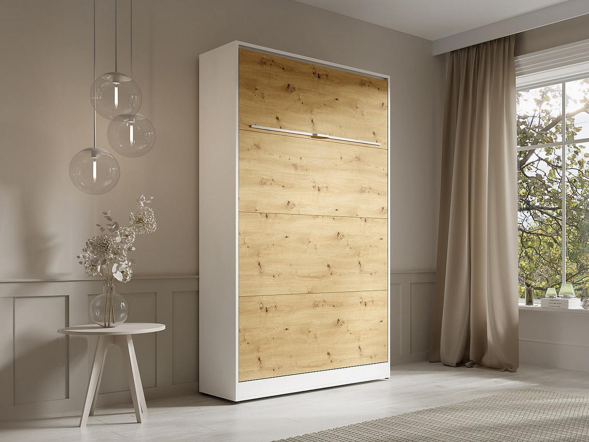 SCHRANKBETT - 1 Person - holz - naturfarben hell, weiß Rapili - Naturfarben/Weiß, Holz (120/200cm) - Vente-Unique