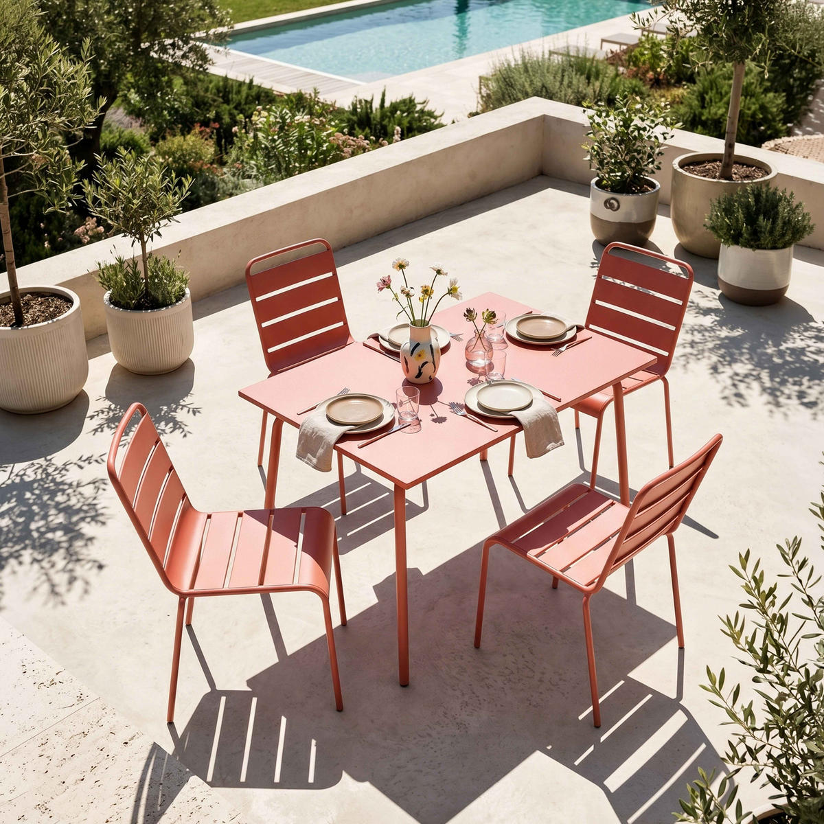 GARTENSET 5-tlg., Lehm - Pink, Metall - Oviala
