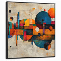 LEINWAND Bilder mit Rahmen - Vintage - Moderne Kunst - Orange - Geometrische Formen - 90x90 - Multicolor, Textil (90/90cm) - MuchoWow