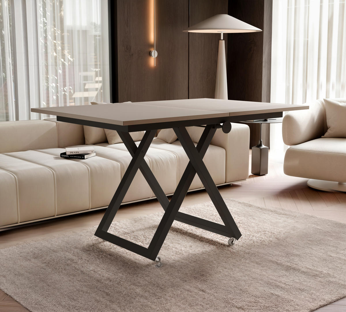 COUCHTISCH ARIA 120-160/80 cm, Höhenverstellbar, Schwarz / Kaschmir - Kaschmir/Schwarz, Holzwerkstoff/Metall (120/80/38cm) - Idohome