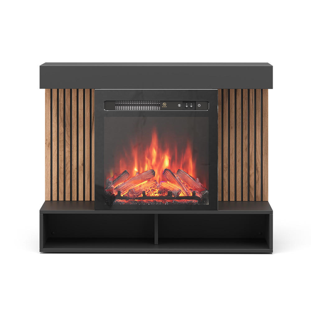 SEMINEU ELECTRIC Lynea Negru 100 cm cu efect de flacara realist si incalzitor de 1800W