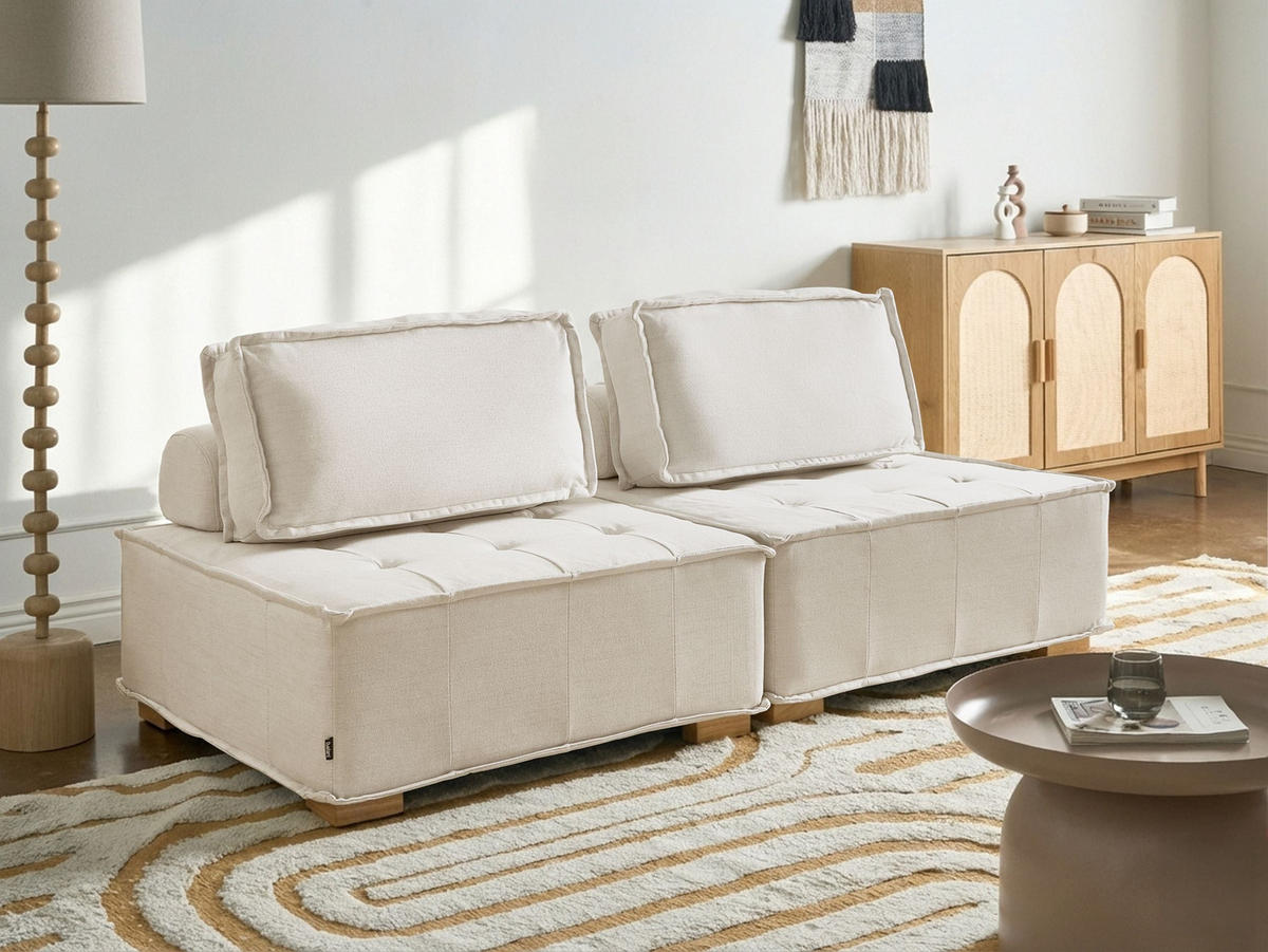 MODULSOFA 2-Sitzer Stoff Cremeweiß Tibro - Creme, Textil (200/82/100cm) - Beliani