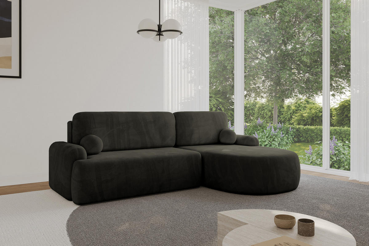 WOHNLANDSCHAFT mit Schlaffunktion und Bettkasten LIRA-L - 264x172x89 Schwarz - Schwarz, Holzwerkstoff/Textil (172/264cm) - ALTDECOR