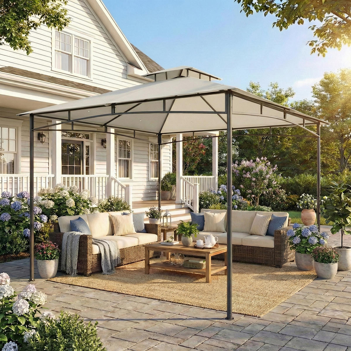 PAVILLON Polyester, Metall Cremeweiß - Dunkelgrau, Textil/Metall (300/285/300cm) - Outsunny