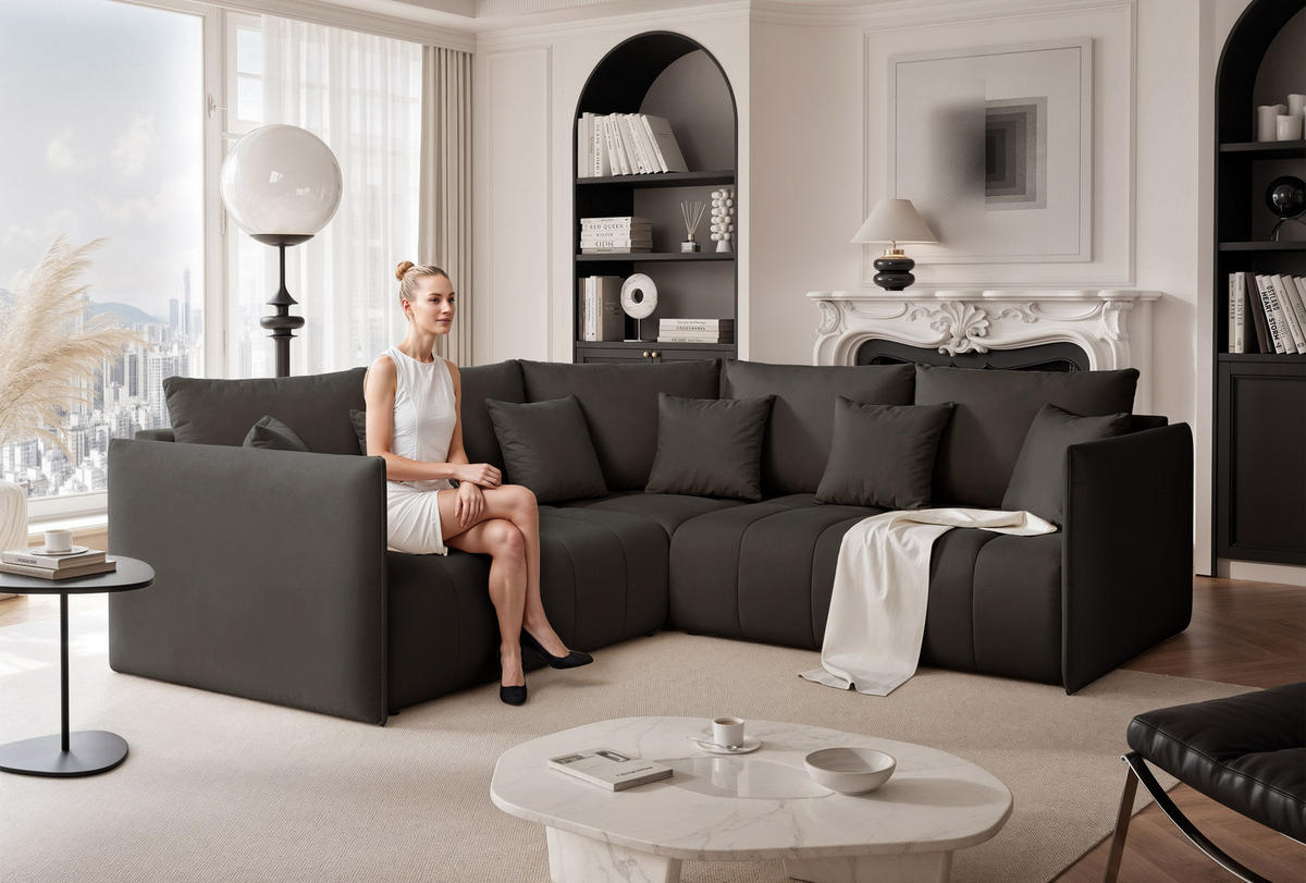 ECKSOFA OLIMPIA mit Schlaffunktion und Bettkasten Dunkelbraun - Dunkelbraun, Holzwerkstoff/Kunststoff (235/230cm) - Idohome