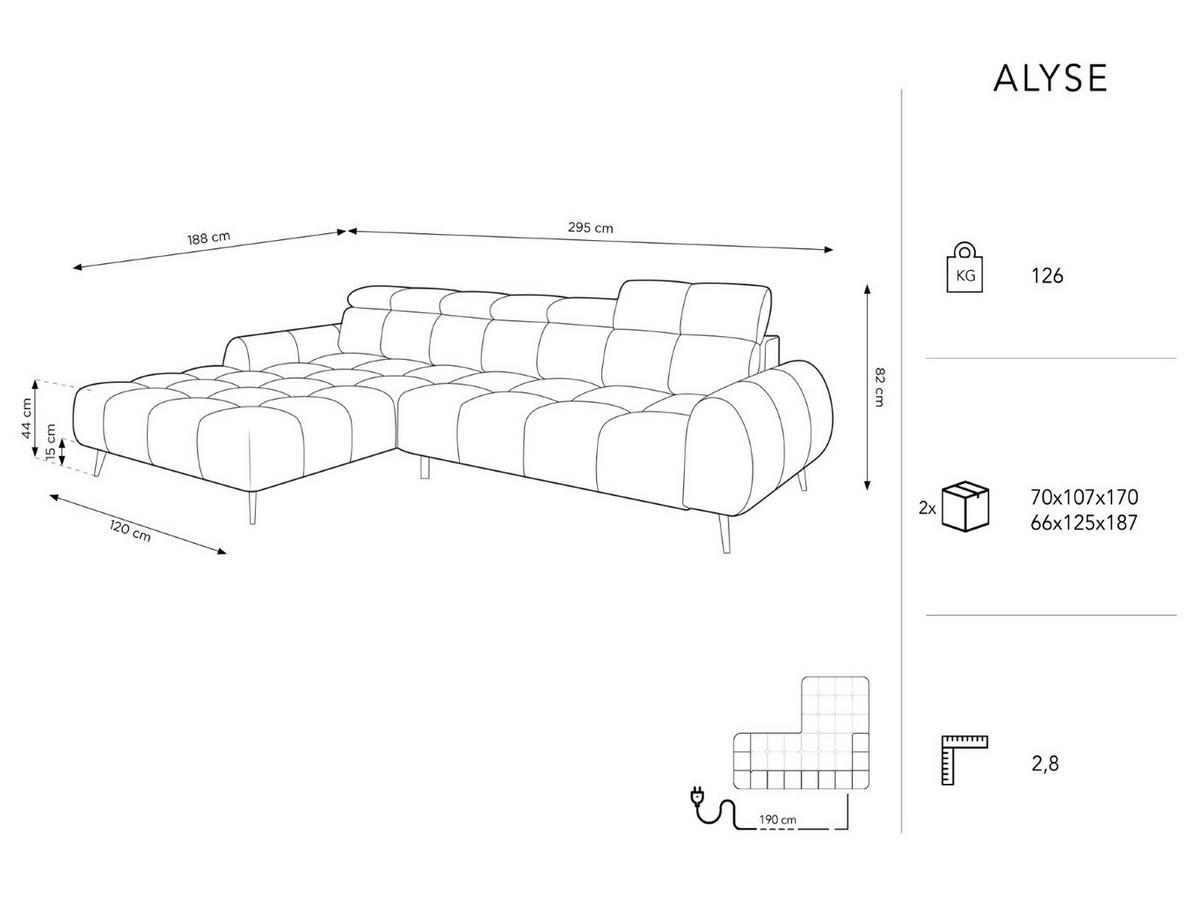 ELEKTRISCHES-ECKSOFA links Alyse aus strukturiertem Stoff dunkelblau 5 Sitzplätze - Dunkelblau, Textil (188/295cm) - Micadoni