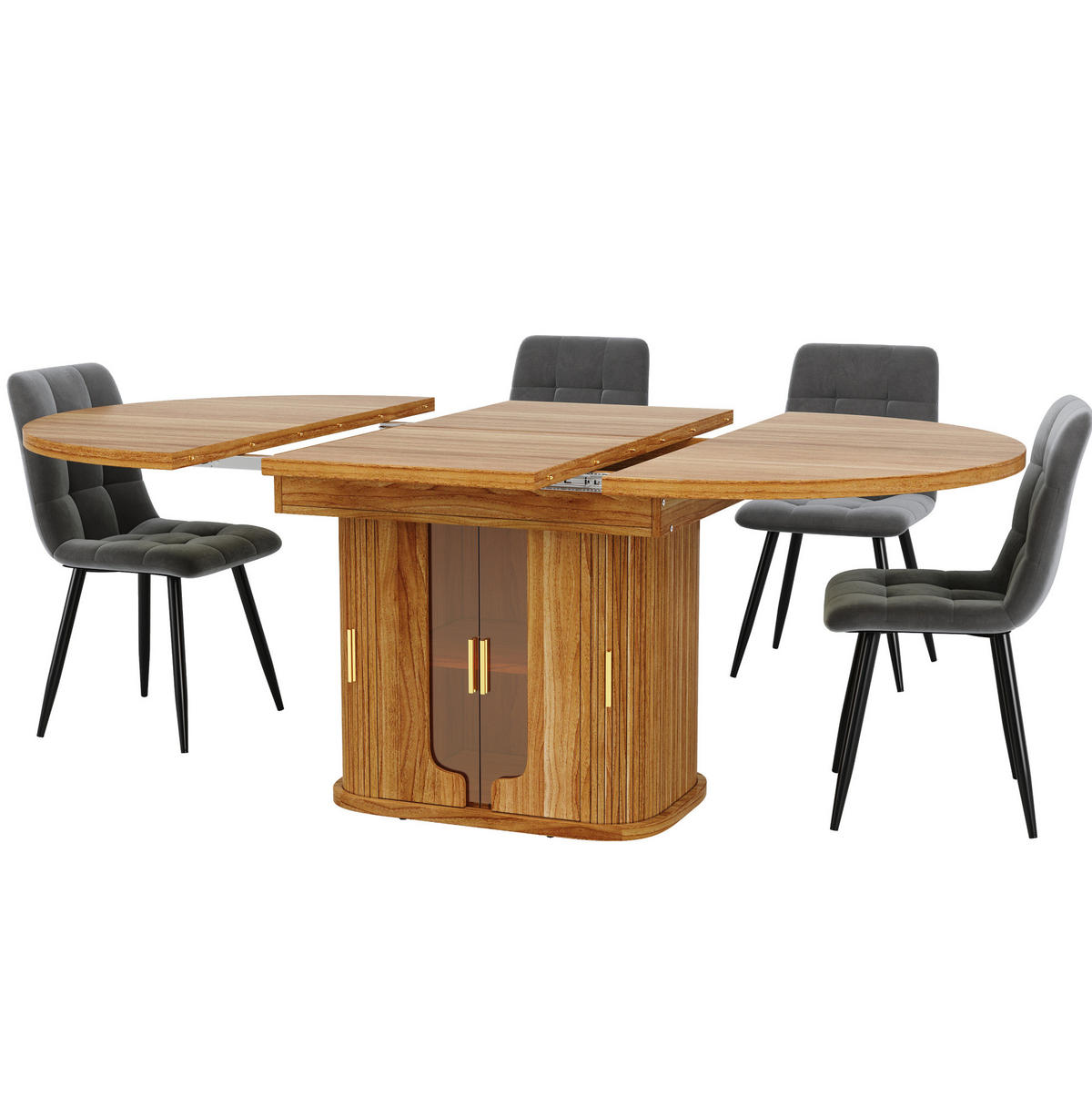 ESSTISCH aus MDF 118-158x118x77 cm Walnuss ausziehbar mit Stauraum, Schubladen und Glasfronten - Braun, Holzwerkstoff (118/118/77cm) - Modfu