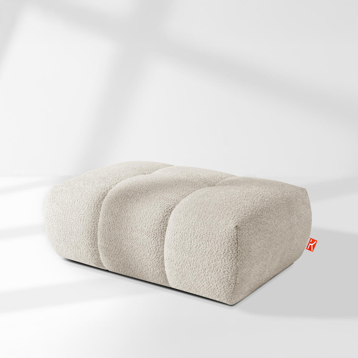 POUF LIRA, Weiß, Bouclé - Weiß, Holz/Holzwerkstoff (96/43/50cm) - KONSIMO®