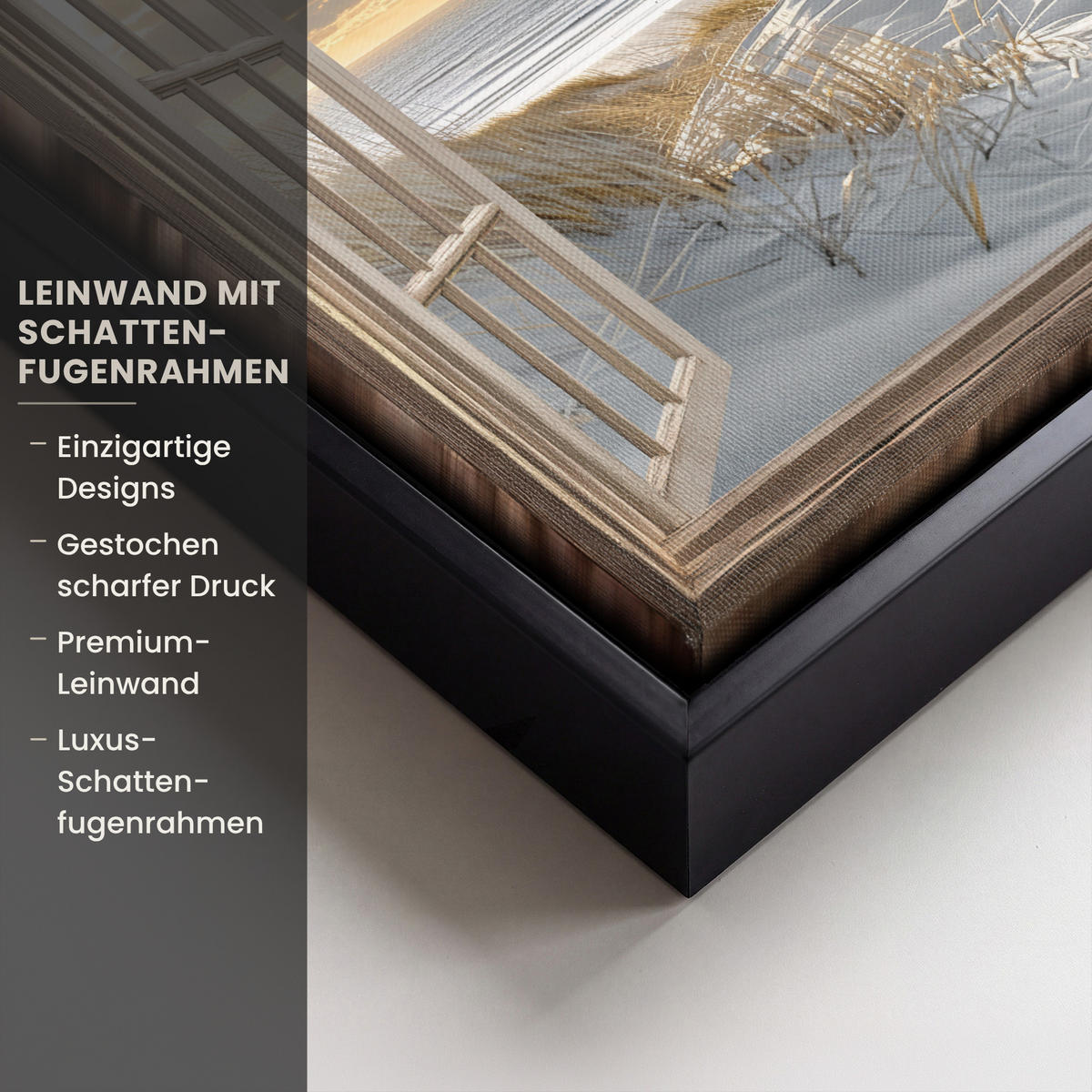LEINWAND Bilder mit Rahmen - Ausblick - Strand - Dünen - Meer - Natur - 20x20 - Sandfarben, Textil (20/20cm) - MuchoWow
