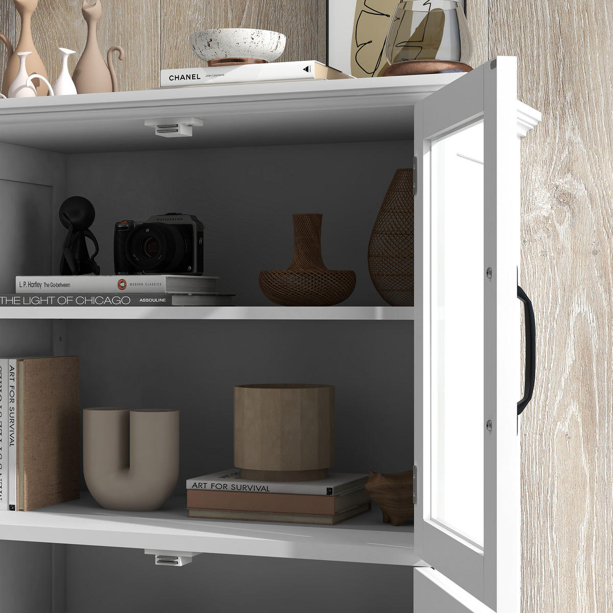 HIGHBOARD DE-11058 2 Glastüren Weiß - Weiß, Holzwerkstoff (30/110.5/60cm) - ComfortXL