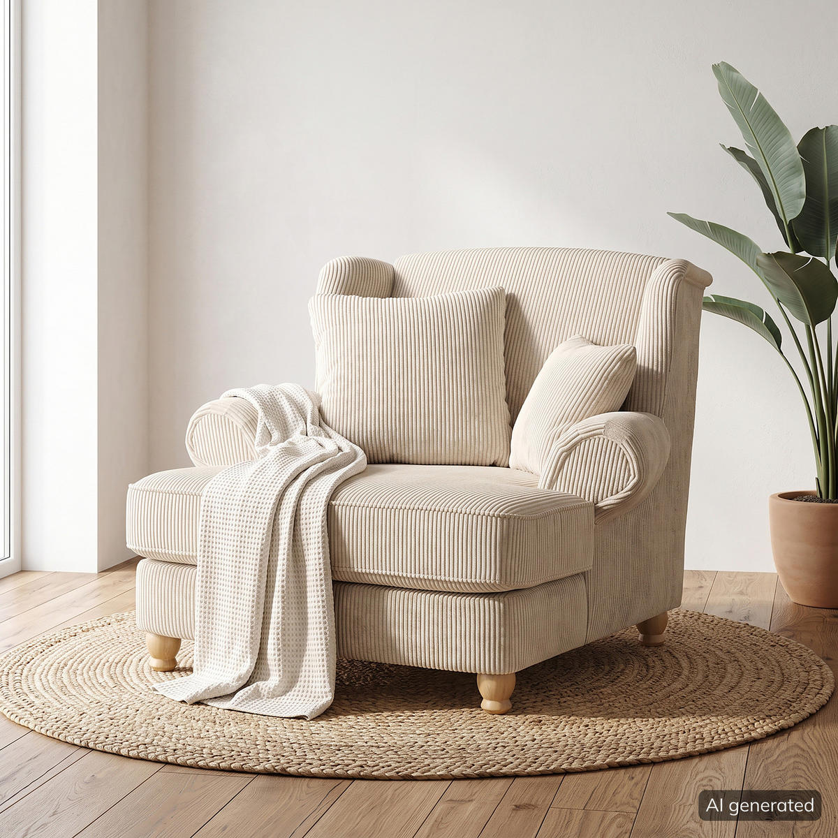 XXL SESSEL - Cord - Creme, Holz/Textil (135/100/128cm) - home24