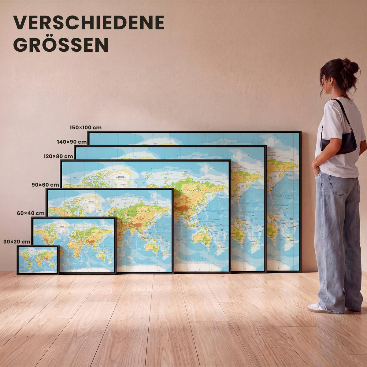 LEINWAND Bilder mit Rahmen - Weltkarte - Statistisch - Blau - Erde - Bildung - 120x80 - Blau, Textil (120/80cm) - MuchoWow