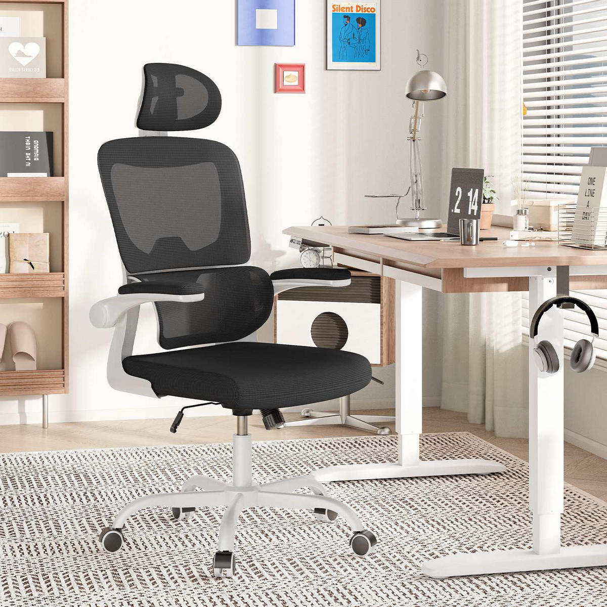 COMPUTERSTUHL drehbar, Wippfunktion – Weiß - Weiß, Metall (54/127/54cm) - Rattantree