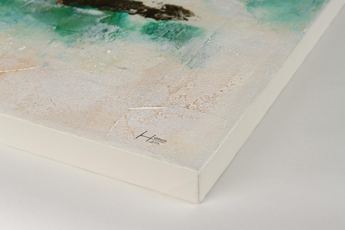 ÖLGEMÄLDE 120/80 cm - Türkis/Goldfarben, Holz/Textil (120/80cm) - KUNSTLOFT