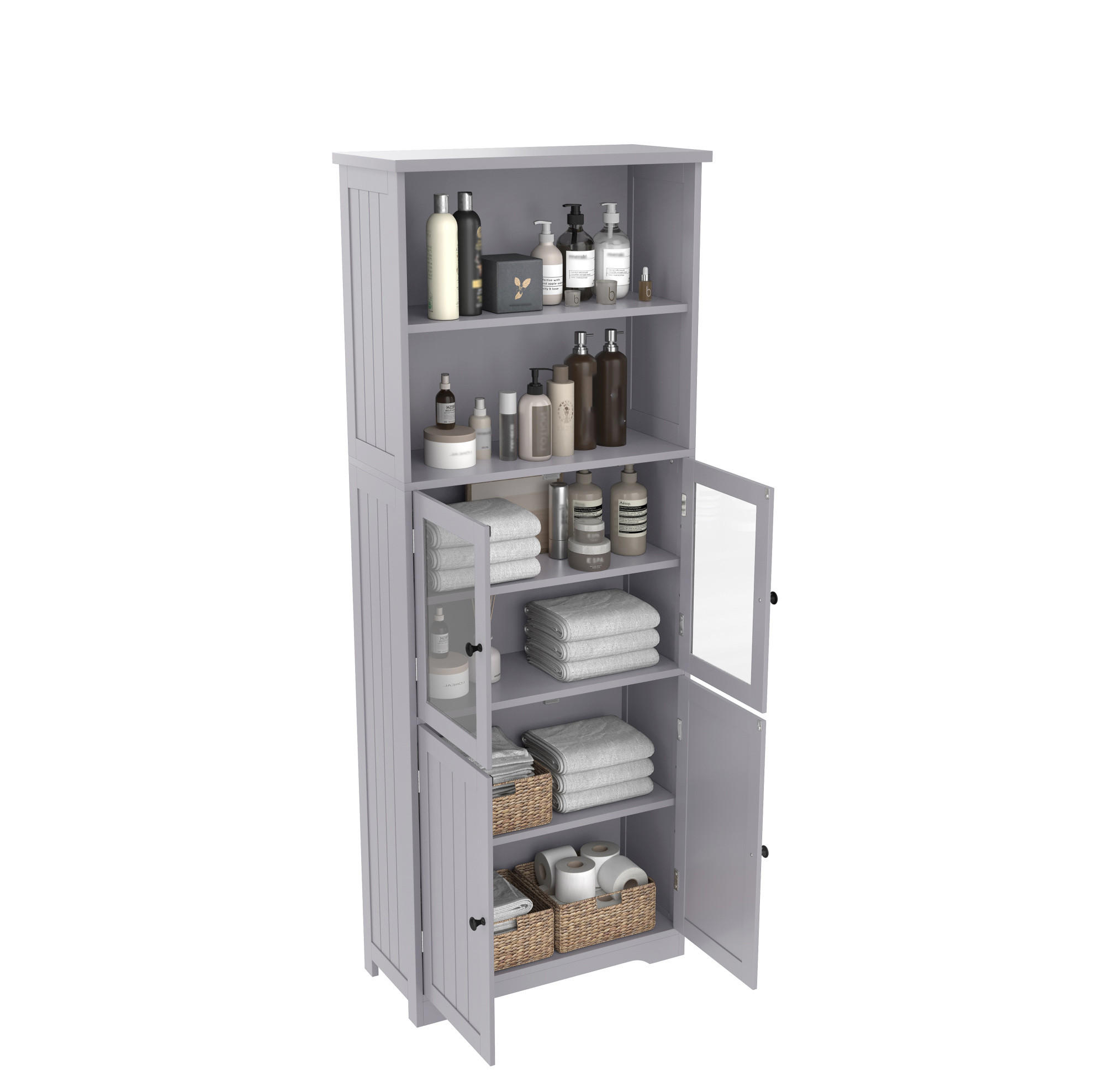 HOCHSCHRANK mit 4 Türen, feuchtigkeitsbeständiger Lack, 57,5/28,5/160 cm, Grau - Grau, Holzwerkstoff (57.4/160/28.5cm) - Redom