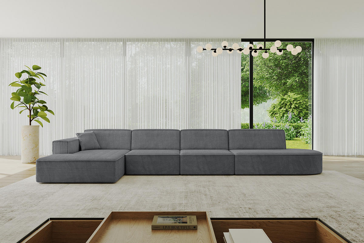 ECKSOFA Ottomane Links IREA-L3-v4 - 413x171x79 cm Duneklgrau - Dunkelgrau/Graphitfarben, Holzwerkstoff/Textil (413/171cm) - ALTDECOR