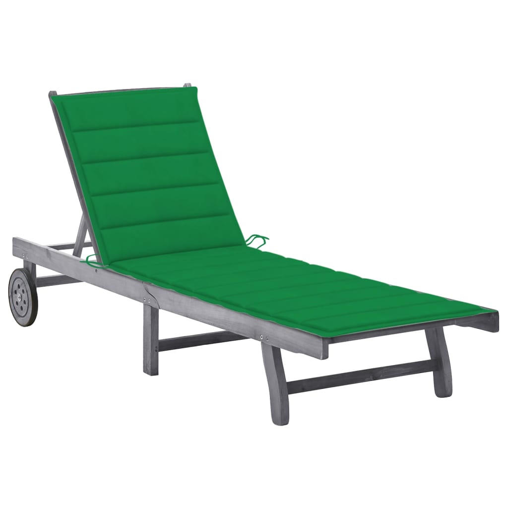 SONNENLIEGE mit Auflage Grau Akazie Massivholz - Grau, Holz (59/76/200cm) - furnicato