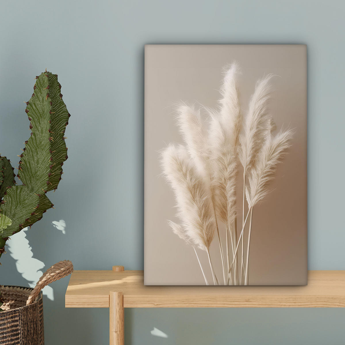 OBRAZ NA PLÁTNĚ Pampová tráva - Plumes - Pastelová - Bílá 20x30 cm - přírodní, textil (20/30cm) - MuchoWow