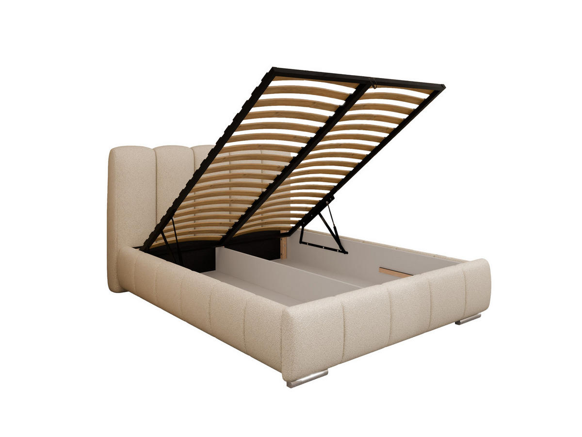 POLSTERBETT ZAIRA 140 x 200 cm mit Bettkasten und Lattenrost, 7-Zonen-Taschenfederkernmatratratze CIRA (24 cm) – Beige - Beige, Holz (120/206cm) - Panda Möbel