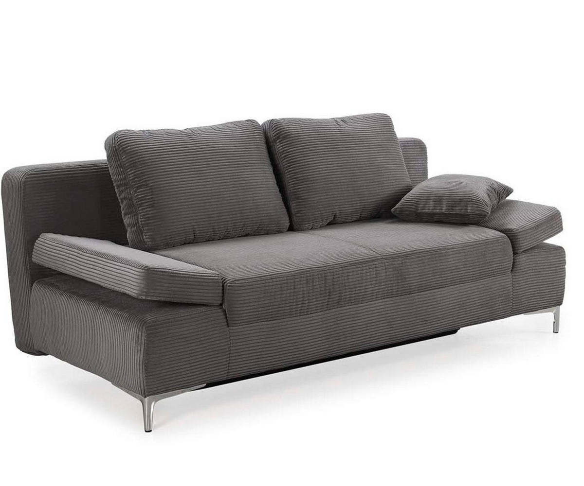 SCHLAFSOFA mit Bettkasten, Federkern, Armlehnen verstellbar B202/T103/H89 cm, Liegefläche 144x198 cm, Cord Grau Anthrazit / 15204 - Chromfarben/Schieferfarben, Textil/Metall (202/89/103cm) - luma-home