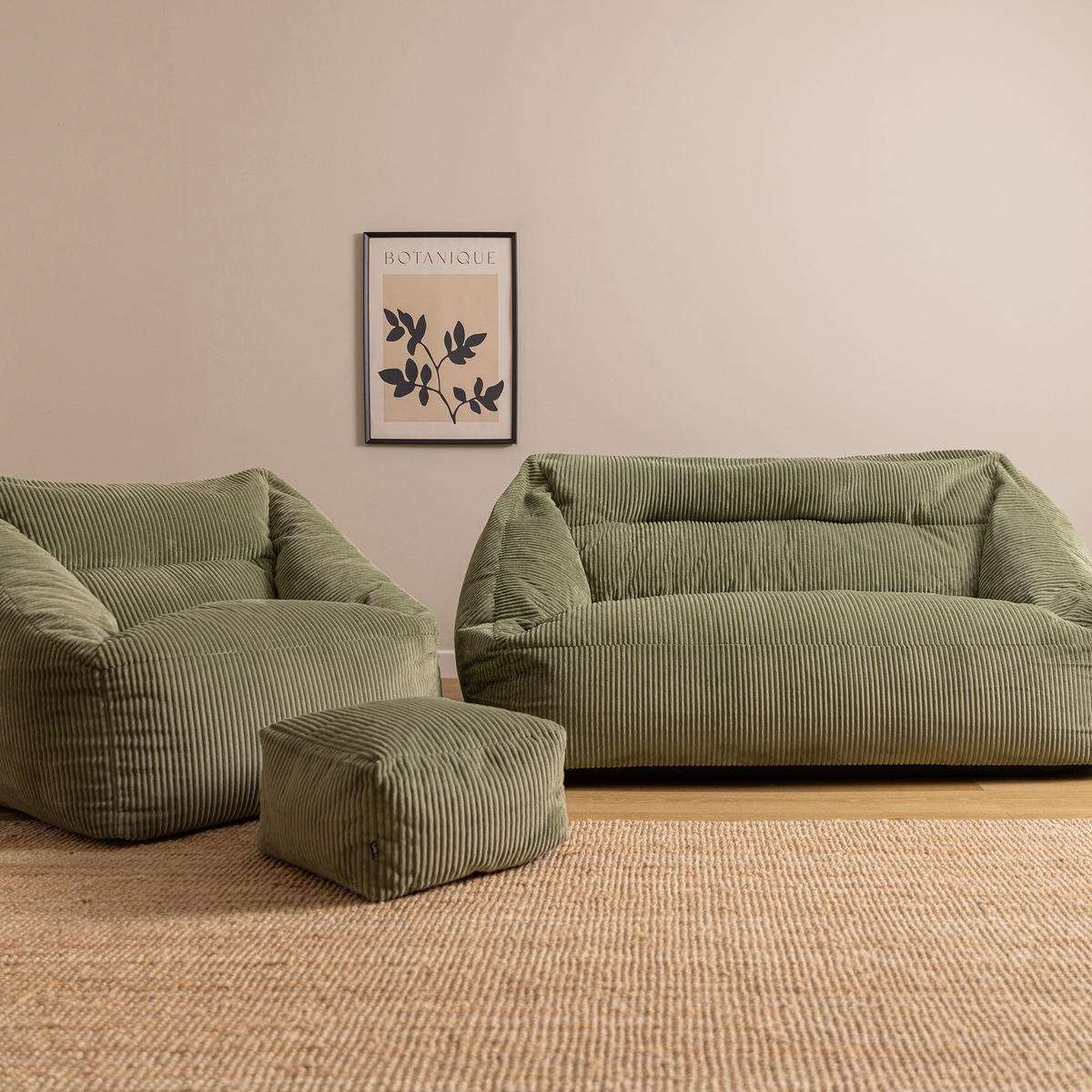 SITZSACK Sofa mit Sessel und Hocker Cecilia - Salbeigrün, Textil (160/70/93cm) - icon
