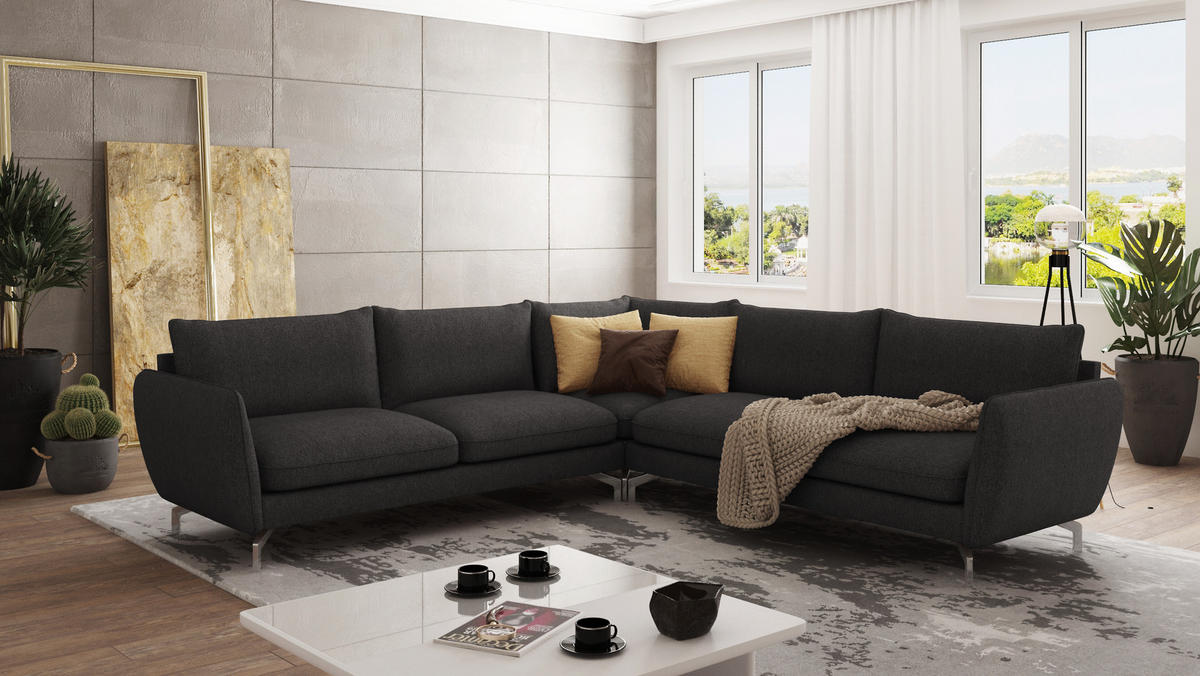 ECKSOFA Elou Graphit Microfaser - Chromfarben/Graphitfarben, Holz/Textil (276/276cm) - S-Style Möbel