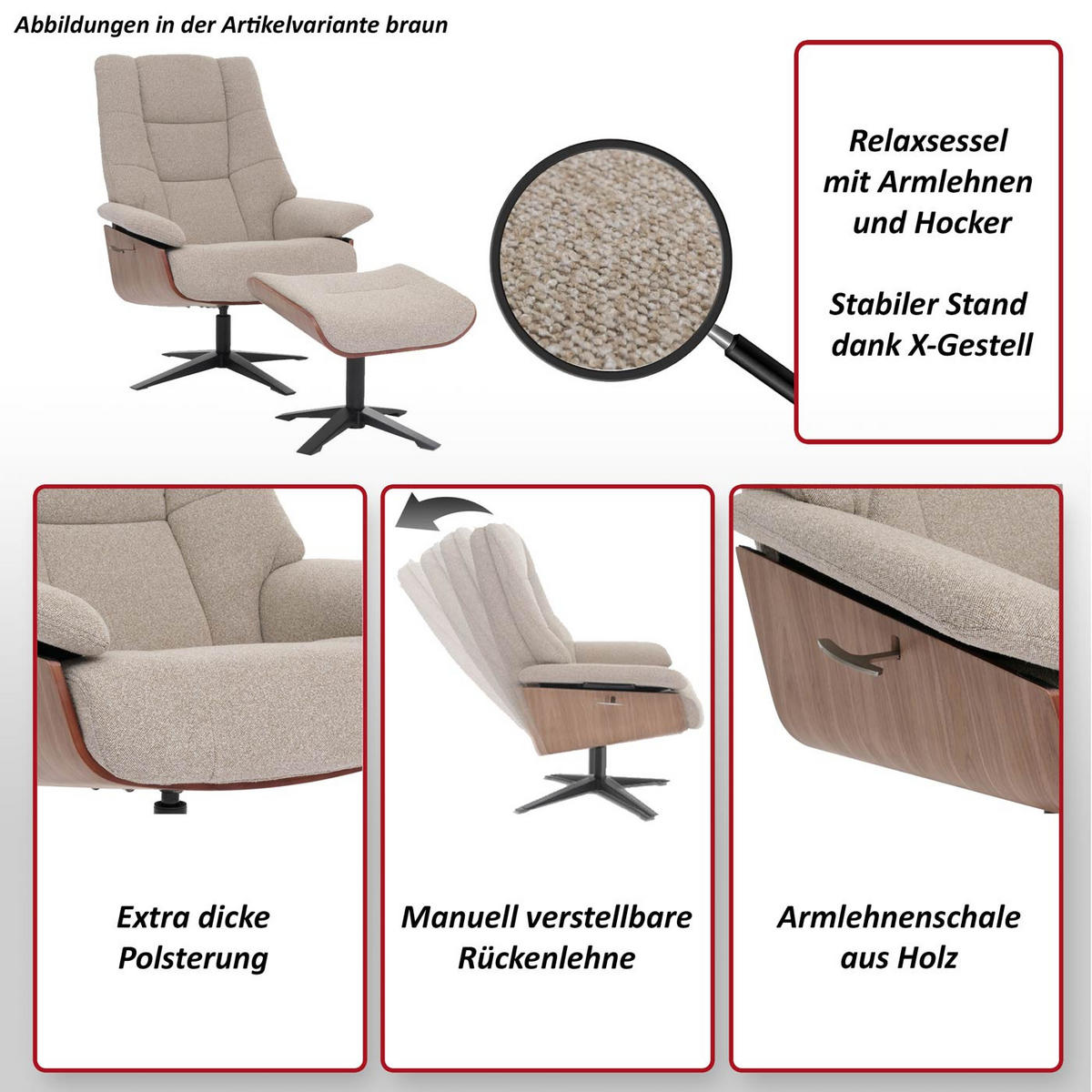 RELAXSESSL + HOCKER Braun - Braun, Textil (81/125/106cm) - MCW