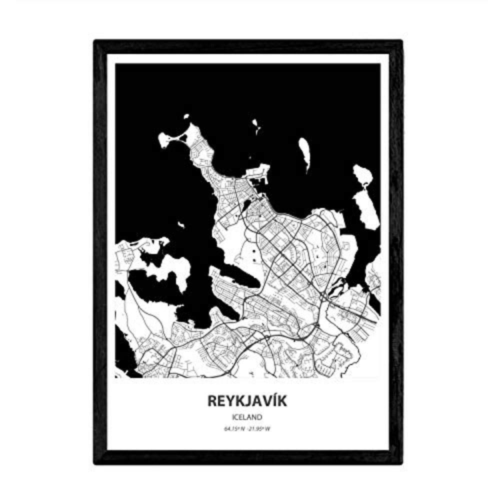 POSTER Karte Von Reykjavik - Island A3 Rahmenlos - Klar, Papier (29.7/5/42cm) - Nacnic