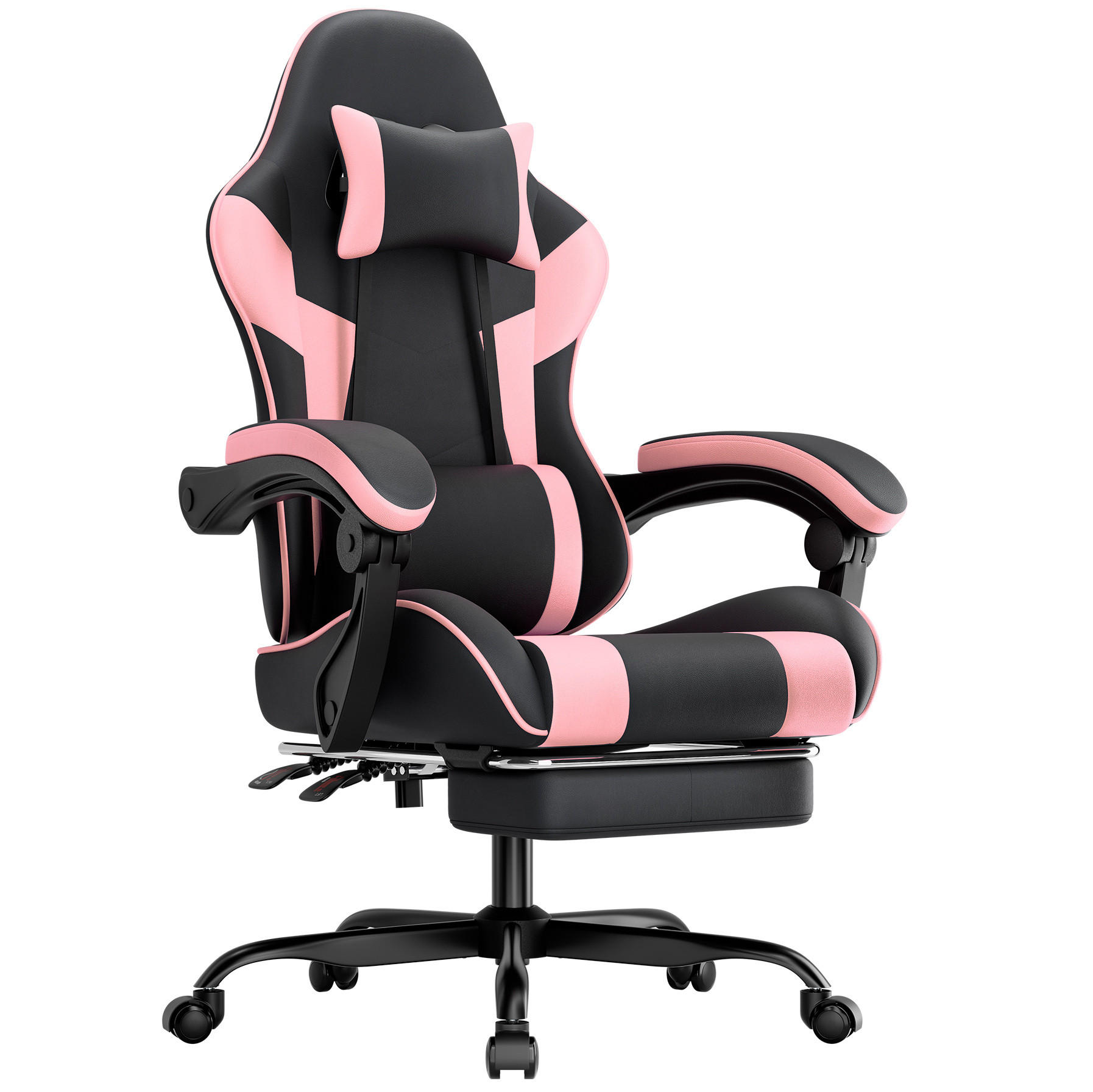 GAMINGSTUHL ergonomisch mit Fußstütze PVC Pink/Black - Pink, Kunststoff (63/120.5/58.5cm) - Meubliv