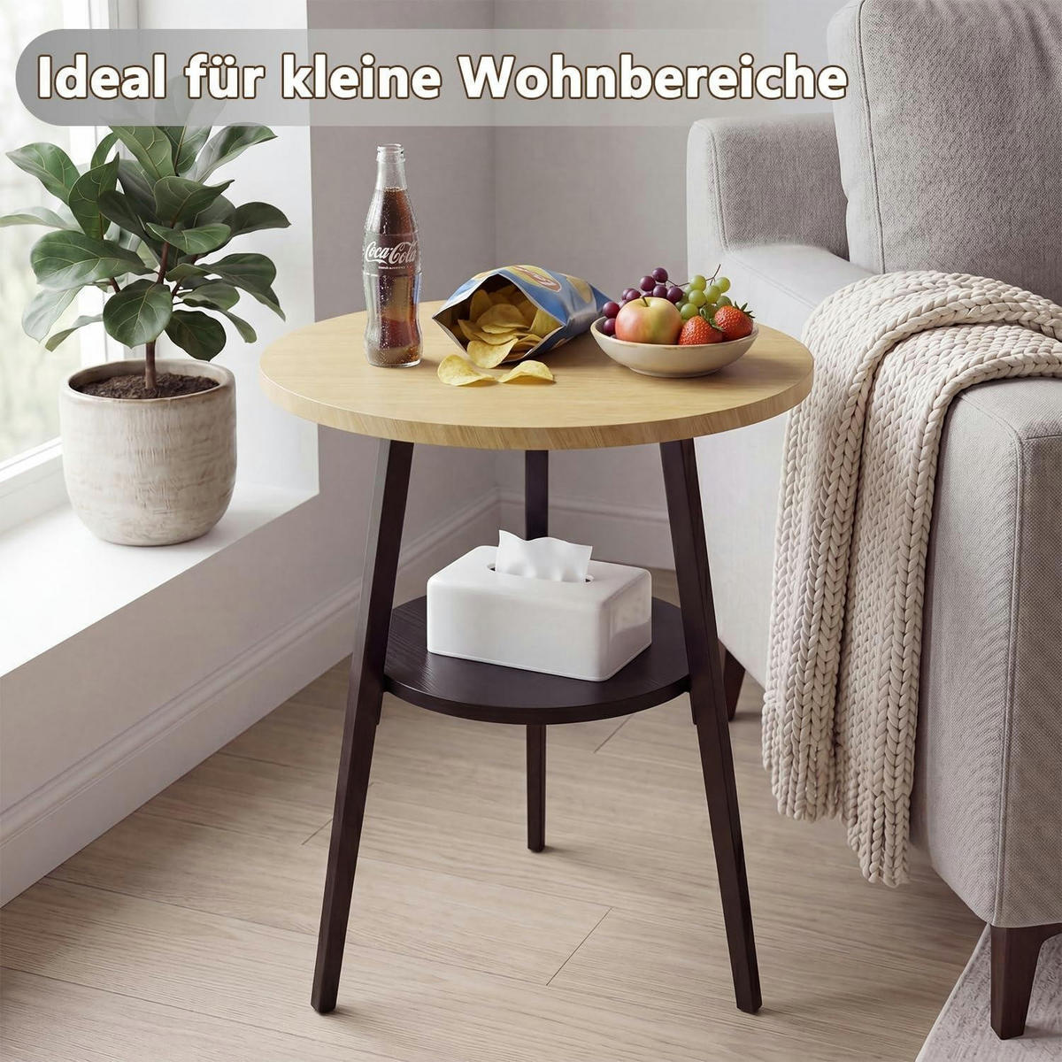 BEISTELLTISCH Rund Eiche 2 Etagen 55 cm - Braun, Holzwerkstoff (39.4/55/39.4cm)