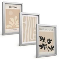 BILDER SET 3er Set - 20x30 cm Silberner Rahmen - Stilvolle Pflanzenmuster in Beige und Schwarz - Silberfarben, Kunststoff (20/30cm) - TULUP