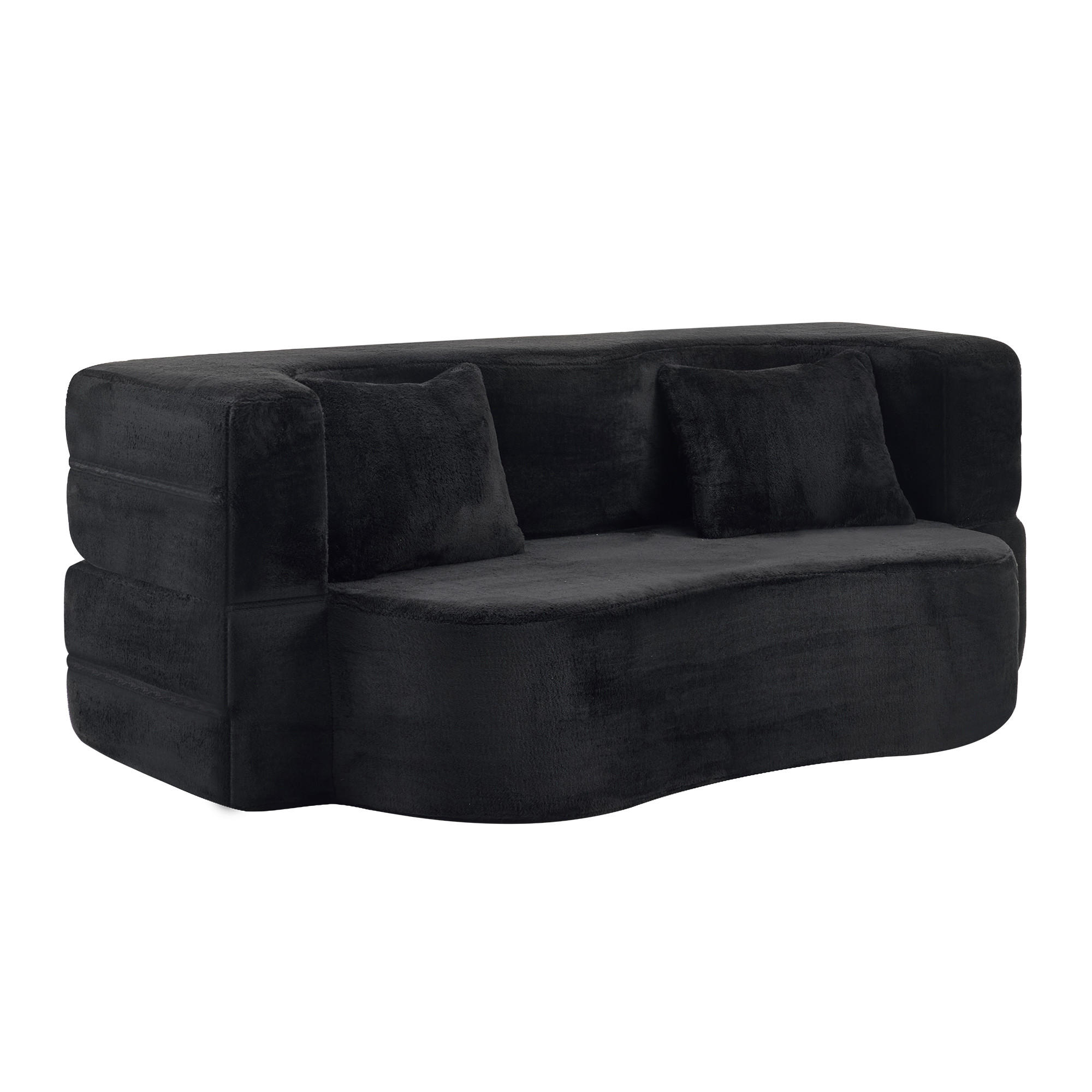 SCHLAFSOFA 2-in-1 faltbar Schwarz mit 2 Kissen - Schwarz, Kunststoff (180/70/55cm) - Meubliv