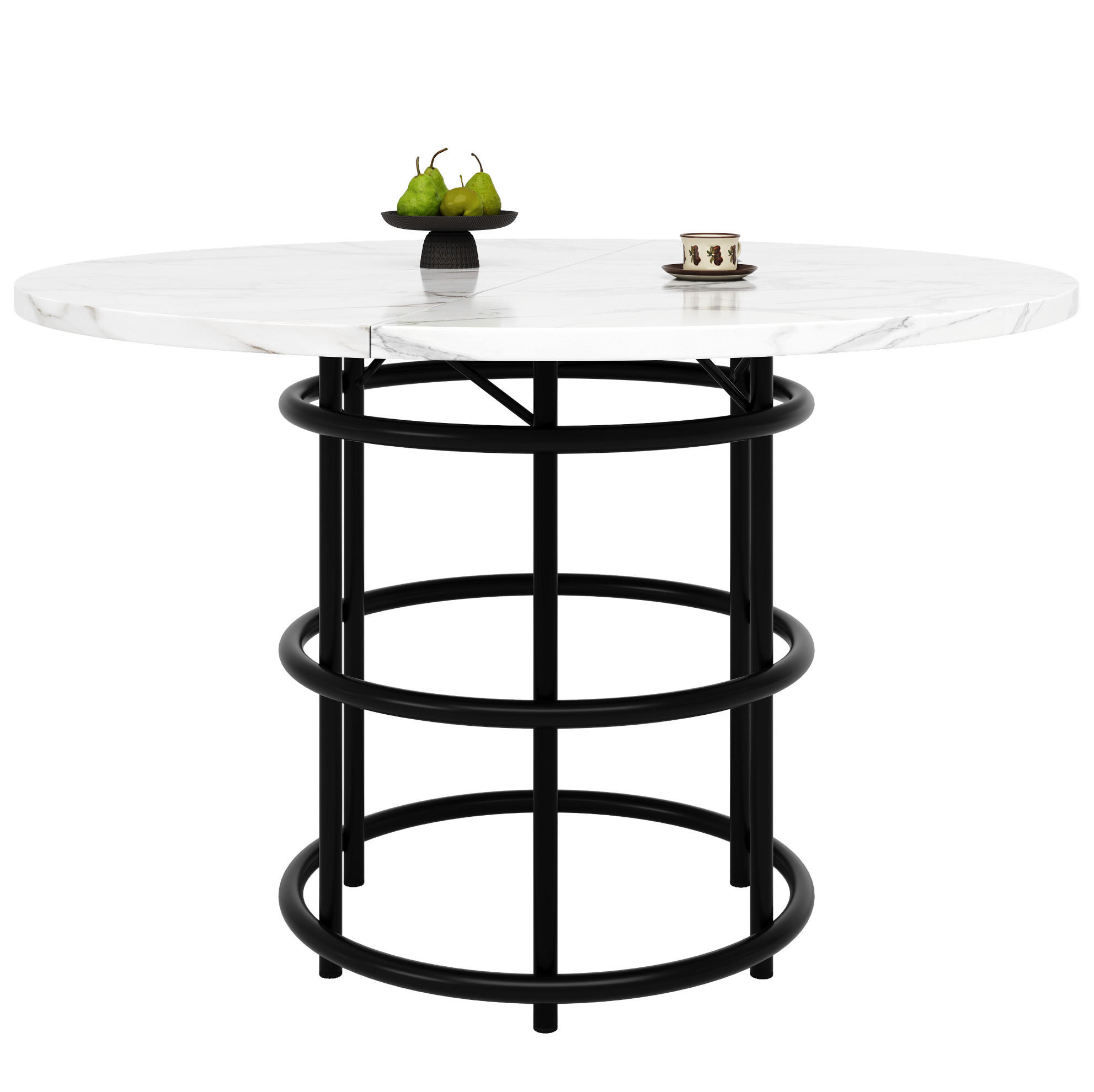 ESSTISCH 100x100x76 cm in Weiß und Schwarz aus MDF mit Marmoroptik auf schwarzem Metallgestell - Schwarz, Holzwerkstoff (100/100/76cm) - Modfu