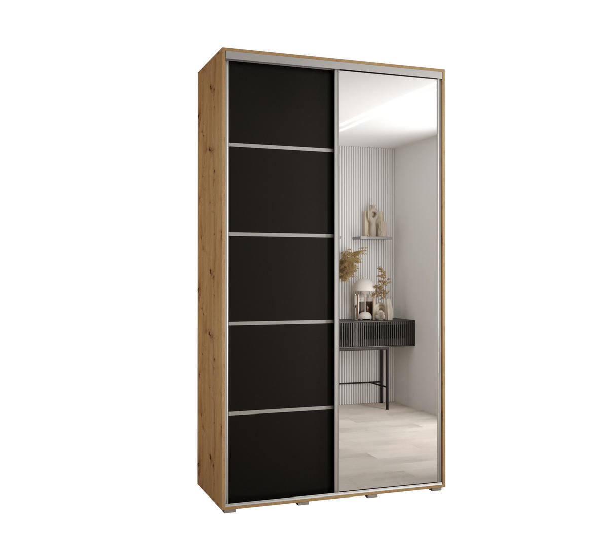 SCHWEBETÜRENSCHRANK 235,2/140/60 2-türig - Silberfarben/Schwarz, Holz/Metall (140/235/60cm) - Abiks Möbel