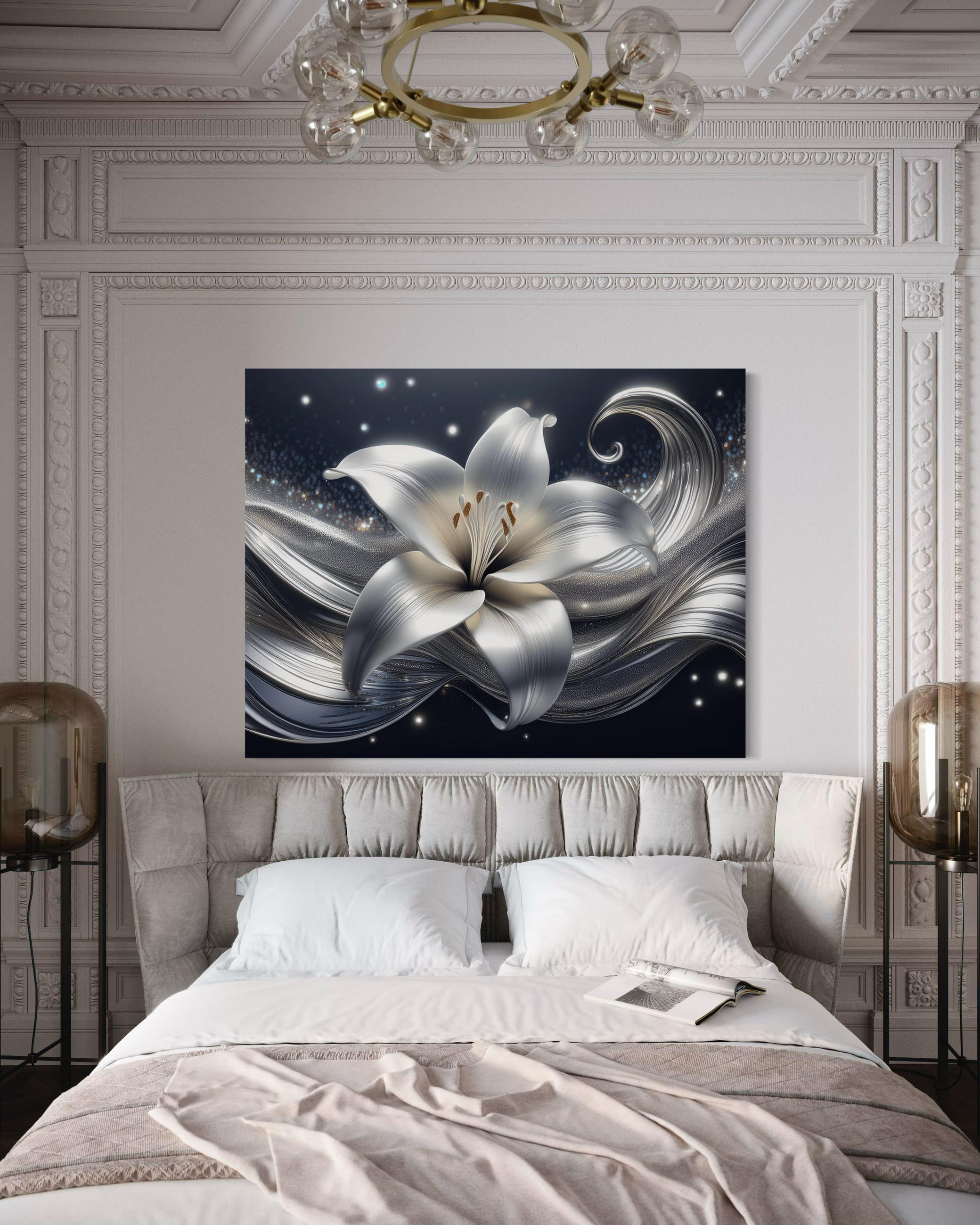 WANDBILD natur silber blume - Silberfarben, Textil (60/40cm) - Feeby