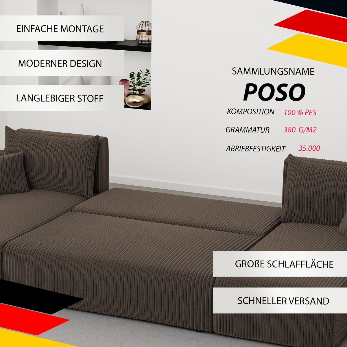 WOHNLANDSCHAFT mit Schlaffunktion und Bettkasten, Braun - Schwarz/Braun, Kunststoff/Textil (318/79/145cm) - Idohome