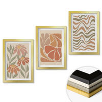 WANDBILDER 3er Set - 20x30 cm Goldrahmen - Abstrakte Pastellblumen - Goldfarben, Kunststoff (20/30cm) - ArtPrintCave