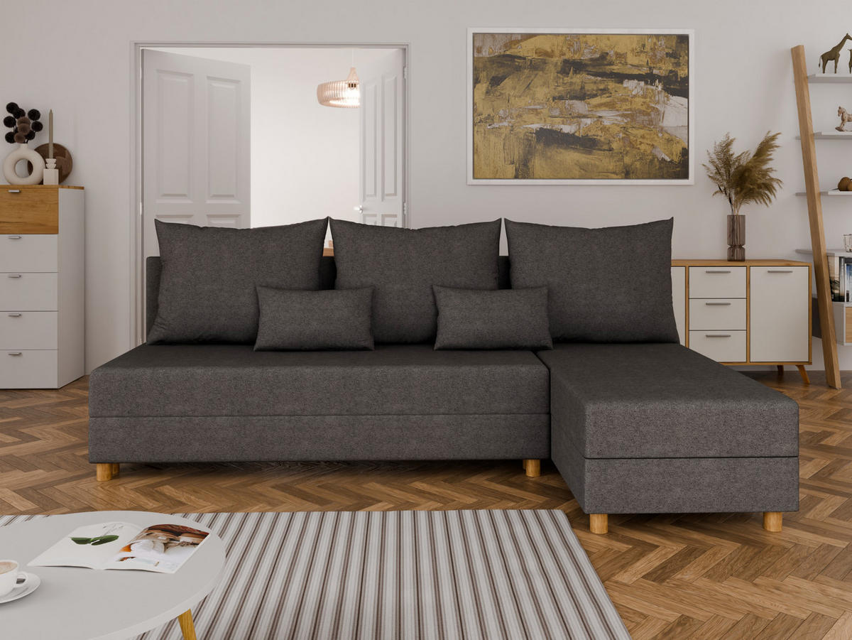 ECKSOFA Lellice L-Form - links oder rechts montierbar, dunkelgrau - Dunkelgrau, Holz (214/122cm) - Panda Möbel